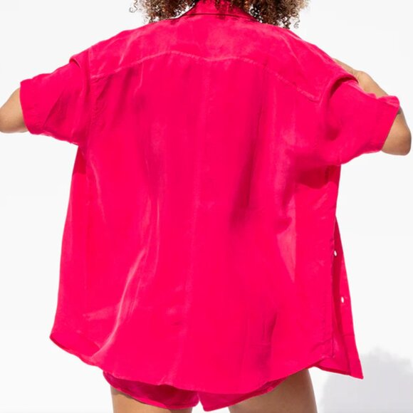 Left On Friday Sports Silk Button-Down, Hot Pink, Size S/M - Picture 10 of 10